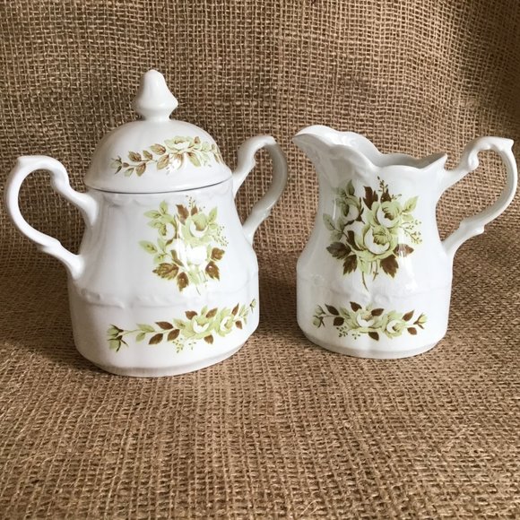 J & G Meakin Colonial Garden English Ironstone Creamer & Sugar Bowl - Picture 2 of 5